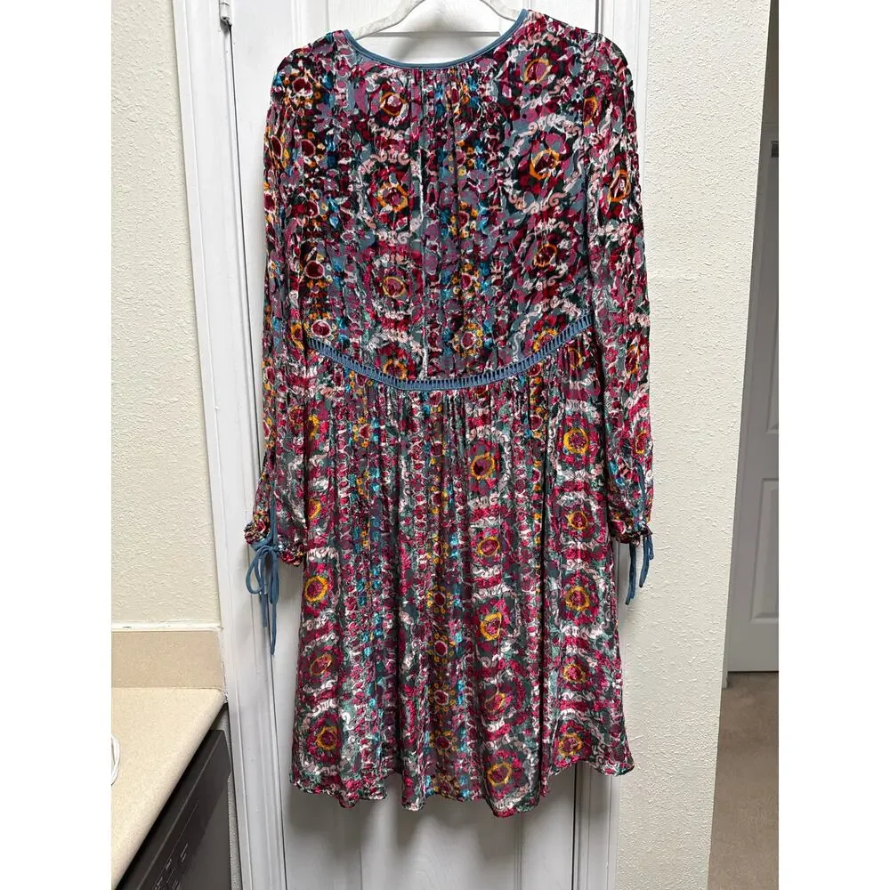 Anthropologie Floreat Abia Burnout Velvet Silk Baby Doll Mini Dress Size Small - Picture 4 of 11